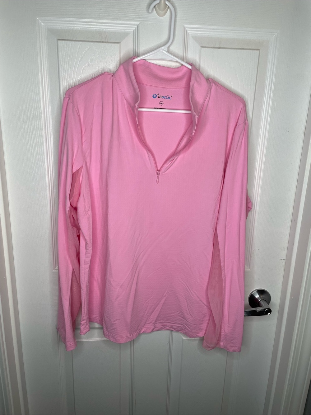 IBKUL 1/4 Zip Long Sleeve Mock Neck Athleisure Gorpcore Golf Top in Pink XXL